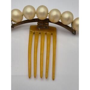 Vintage Faux Pearl Hinged Hair Comb Barrette Celluloid Style Hair Accessory
